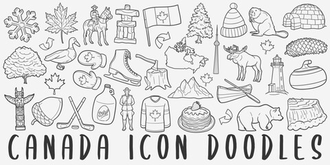 Canada Doodle Icons. Hand Drawn Made Line Art. Canadian Clipart Logotype Symbol Design.