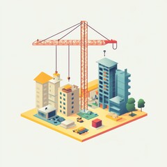 Fototapeta premium Construction of multiple modern apartment buildings with cranes on-site.