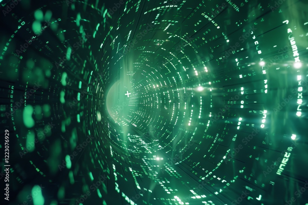 Poster an encrypted message travelling through a network, binary digits inside of a transparent padlock sha