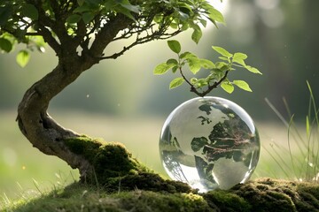 Earth and Tree in a Beautiful Crystal Glass Sphere