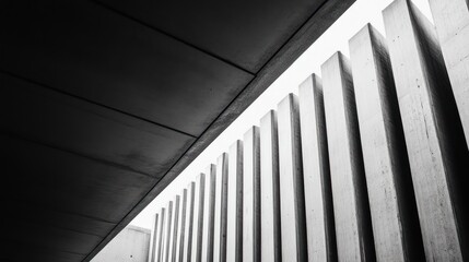 Obraz premium A monochrome architectural composition featuring vertical concrete structures and angular lines.