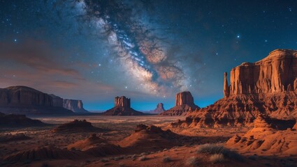 Naklejka premium Starlit Desert Landscape with Majestic Rock Formations