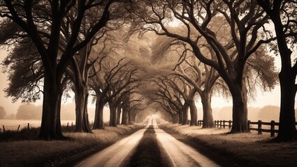 Fototapeta premium Idyllic Serene Country Road in Sepia Tones