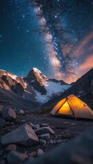 Illuminated Tent Under the Milky Way