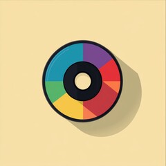 A vibrant, segmented CD design in flat colors with gradient hues on a beige background.