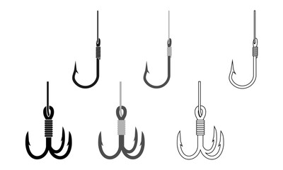 fishing hook on fishing line icon set vector illustration isolated on white background.