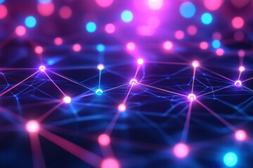 Fototapeta premium Abstract Network Connection with Colorful Lights and Digital Flare