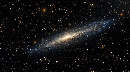 A starry night sky showcasing a bright, far-off galaxy in deep space."