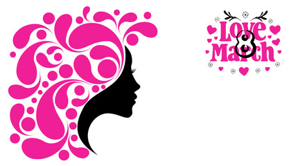 Beautiful woman with flowing hair. Women's Day greeting postcard, ad, beauty salon poser, leaflets and flyers, with space for text