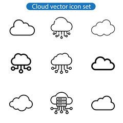 Obraz premium Cloud vector art icon. Set of icons for data storage, download, upload, database, server on white background. 