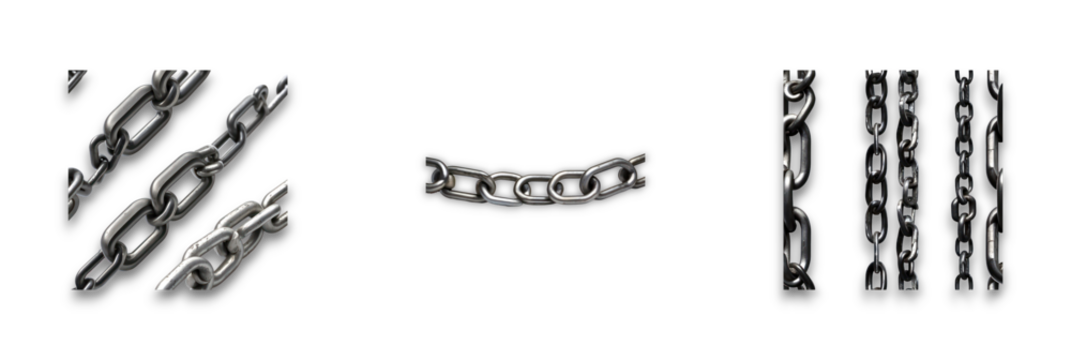 A silver chain isolated on a transparent background
