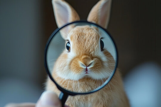 rabbit being examined through magnifying glass, showcasing its features - Powered by Adobe