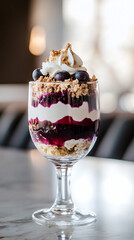 D&eacute;licieux dessert &agrave; l&ocirc; de yaourt, bleuets et biscuits