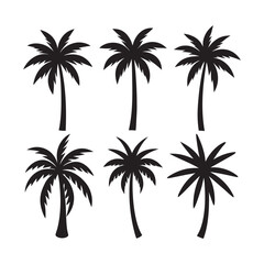 Fototapeta premium Set of palm tree silhouette vector icon illustration, tree, palm on white background.
