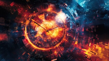 Obraz premium Dynamic time concept with vibrant colors and striking clock desi