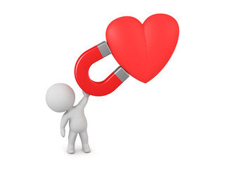 Happy 3D Character with a Magnet and Heart