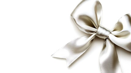 A lustrous silver satin ribbon bow is situated in the corner of a frame, leaving an empty space for creative use.