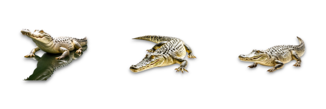 Crocodiles isolated on a transparent background, showcasing their unique features
