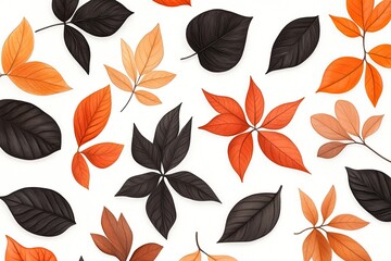 Obraz premium A vibrant collection of autumn leaves in various colors scattered on a white background