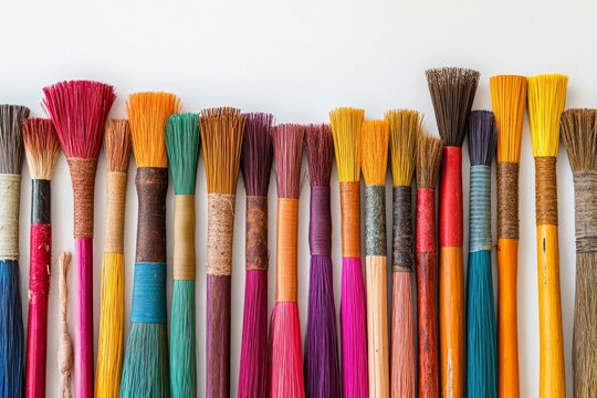 A Colorful Array of Paintbrushes: A Vibrant Collection of Artistic Tools for Creative Expression