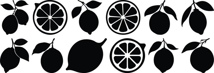 Lemon silhouette set vector design big pack of juicy illustration and icon