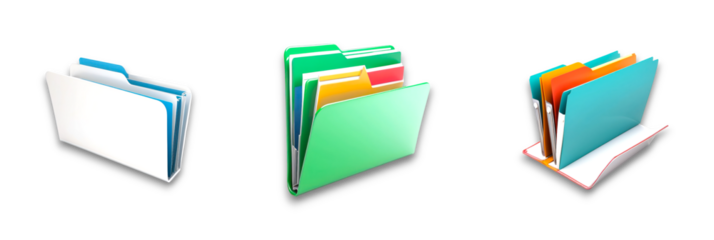Isolated folder trio on transparent background, perfect for organizational visuals