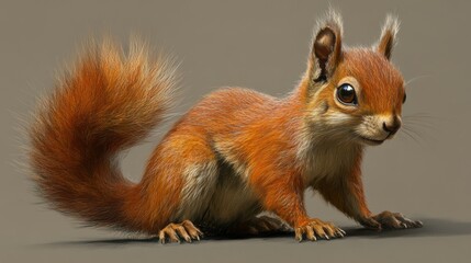 Adorable red squirrel posing with bushy tail and fur details