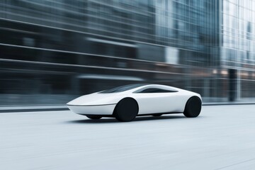 Naklejka premium Sleek electric vehicle glides through modern cityscape in a sleek and futuristic design