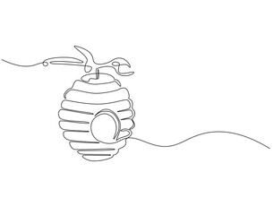 Continuous one line drawing of honeycomb. One line drawing illustration of hanging bee hive. Natural healthy food concept single line. Editable outline