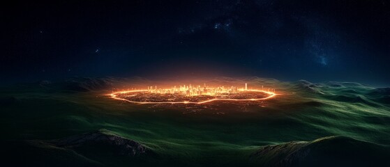 A modern digital landscape where content is easily accessible through a series of light beams and information nodes connected by sleek data highways