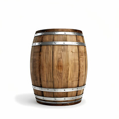 Obraz premium A sturdy wooden oak barrel, neatly displayed against a clean white or transparent backdrop 