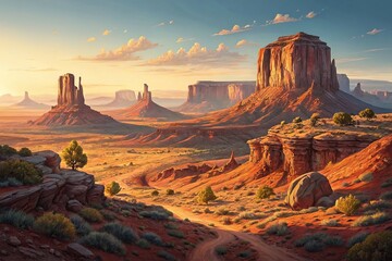 Naklejka premium Vibrant Mesa Landscape: Stunning Natural Leading Lines Stock Photo