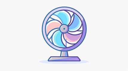 Cooling Air Fan Blue Line Icon Wind Flow Cartoon Vector