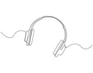 Obraz premium Continuous one line drawing of headphone. One line drawing illustration of headphone. Musical earphone concept line art. Editable outline