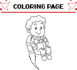 cool boy is flying with big fire rocket coloring page for kids
