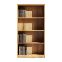 Wooden bookshelf with books isolated on a transparent background