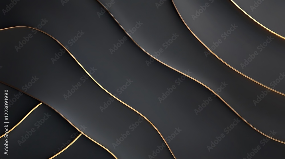 Leinwandbilder abstract background with dark gray wavy layers and gold lines. elegant and luxurious texture with su