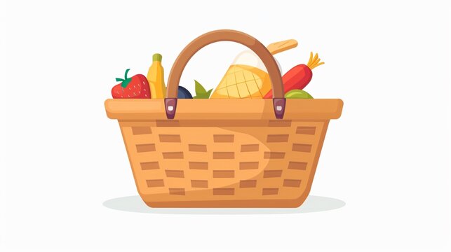 Cartoon Food Basket Icon Perfect for Picnics - Vibrant and Playful Design