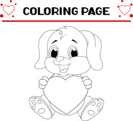 cute animals with red hearts coloring page for kids