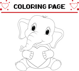 cute animals with red hearts coloring page for kids