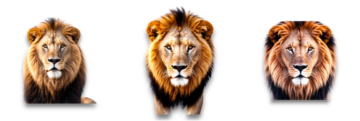 Majestic lion head on a transparent background, isolated for emphasis