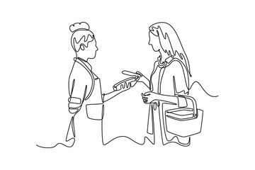 Payment activity concept. Single line draw design vector graphic illustration.	