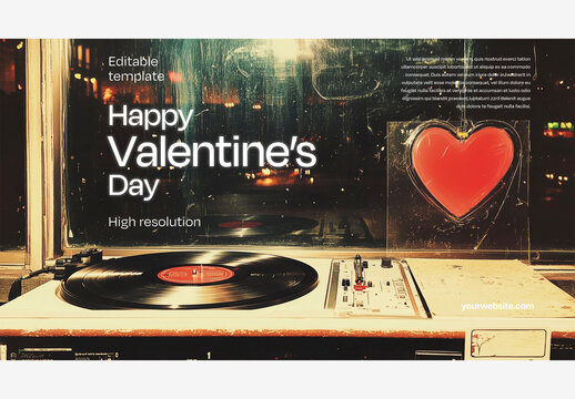 Celebrate Love with a Creative Valentine's Day Template: Vinyl Record Turntable Featuring Happy Valentine's Day