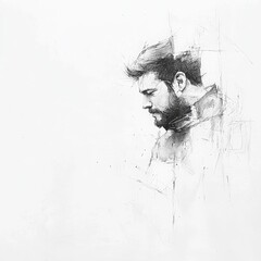 Fototapeta premium Charcoal Sketch Introspective Man.