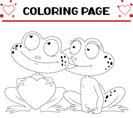 cute animals with red hearts coloring page for kids