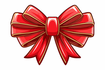 Large Red Ribbon Bow Glossy Decorative Festive Element
