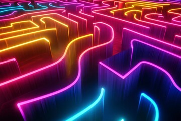 Obraz premium Colorful Neon Maze Design with Bright Lighting and Abstract Shapes