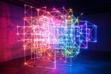 Obraz premium Abstract Light Sculpture in Dark Space with Colorful Neon Effects