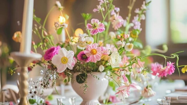 Spring flowers in vintage vase, beautiful floral arrangement, home decor, wedding and florist design idea