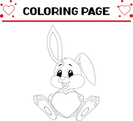 cute animals with red hearts coloring page for kids